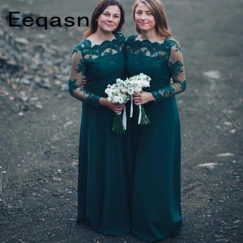 

robe demoiselle d honneur Dark Green Lace Bridesmaid Dress Long Sleeves Guest Wedding Party Dress Elegant Bridesmaid Gowns
