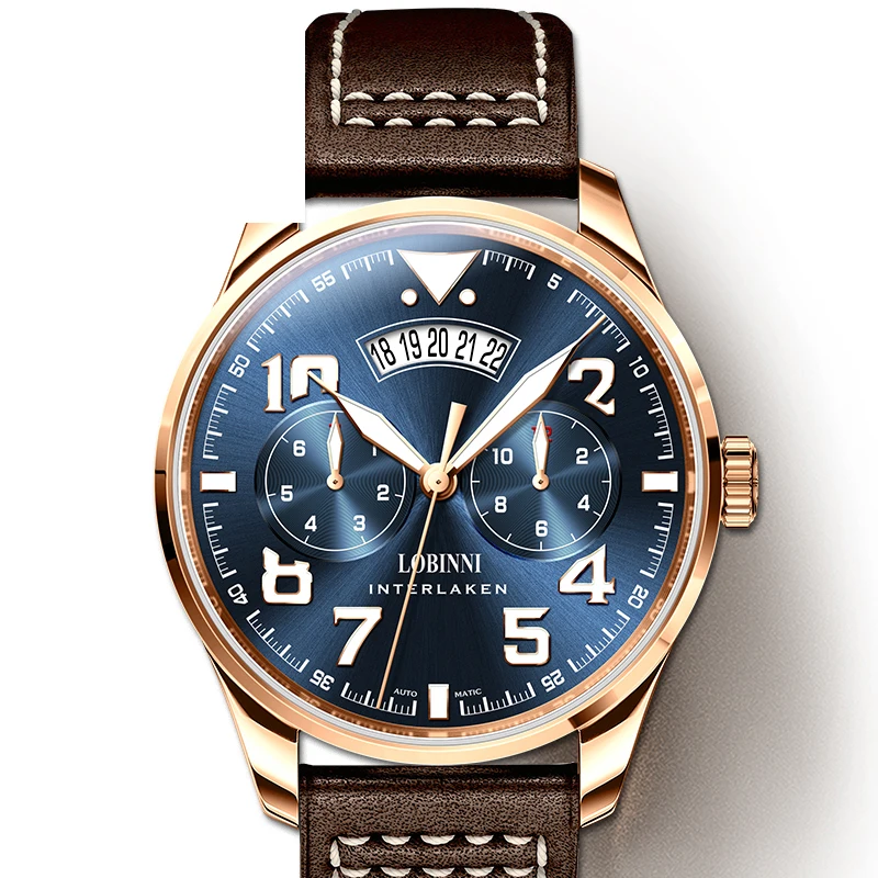 Rose gold Blue Лидирующий бренд, Швейцария, LOBINNI, мужские часы, Япония, MIYOTA, 9122, автоматические механические, MOVT, мужские сапфировые часы, relogio masculino, L16051 - Цвет: Rose gold Blue