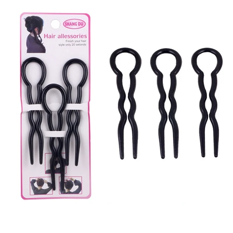 New Fashion 3 Pcs Ladies Hair Pins U Shape Wave Useful Bobby Pin Barrette Hair Clips hot sale - Цвет: black