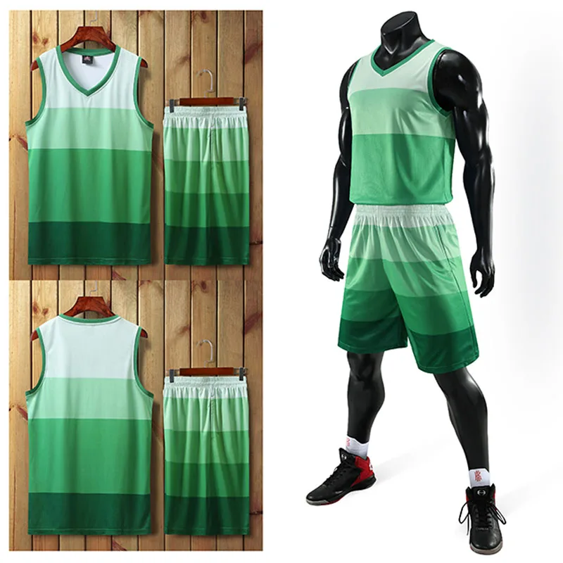 Детские мужские баскетбольные комплекты с градиентом, баскетбольная футболка для колледжа, Униформа, дешевые баскетбольные комплекты, костюм с боковыми карманами