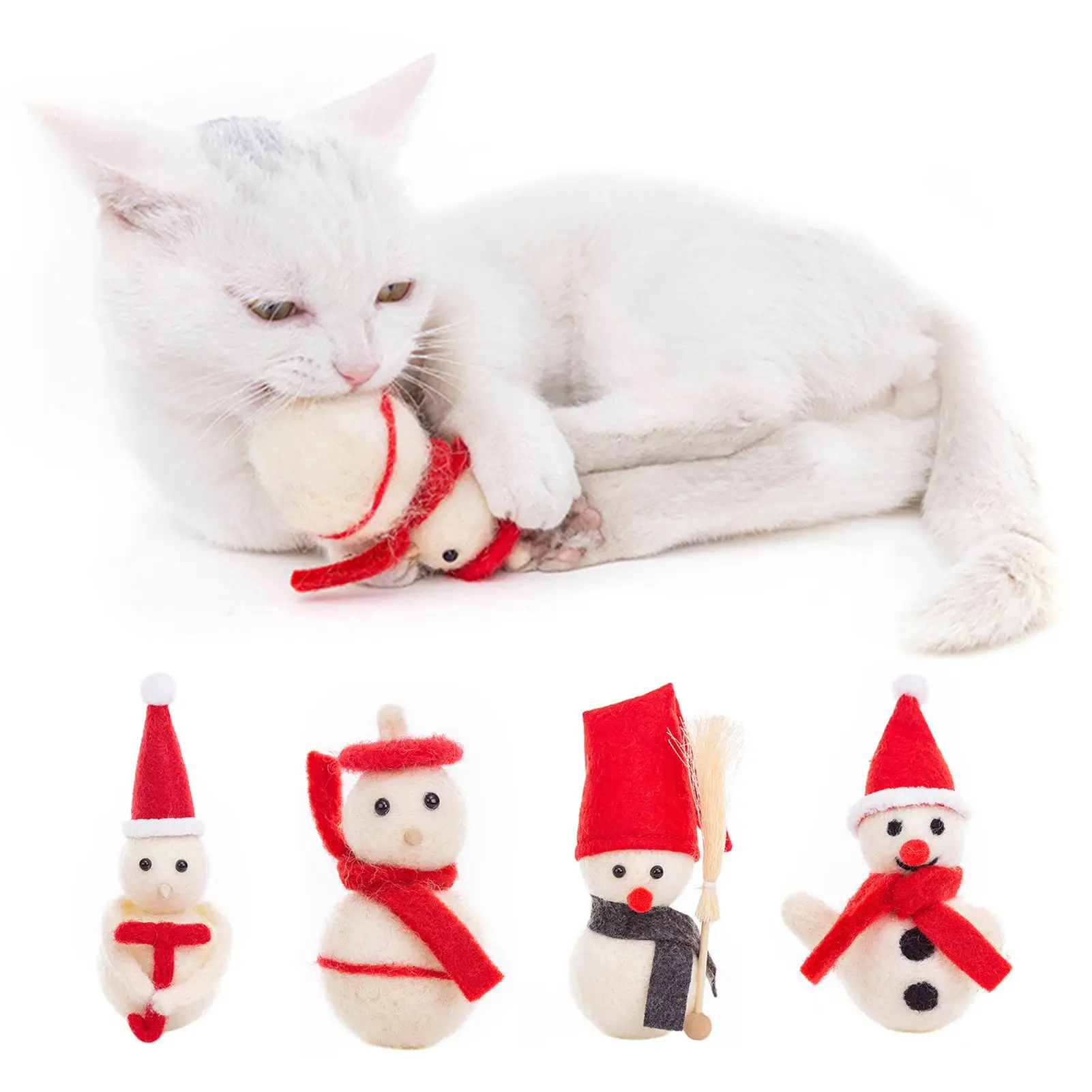

4Pcs/Set Plush Cat Toy Handmade Interactive Cat Catnip Toy Toys Snowman Shape Plush Catnip Scratch Bite Doll Set Xmas Gift Box