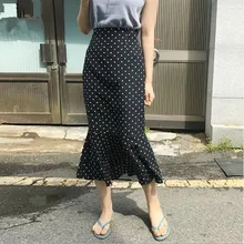 Дизайнерские юбки женские летние Япония Корея дизайн темперамент удобные с оборками Русалка маленькая юбка в горошек Высокая талия N180