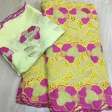 Желтый сухой кружевных тканей высокого Качественный хлопок кружево швейцарская вуаль кружевная ткань из Дубая Африканское парчовое ткань 5+ 2 м