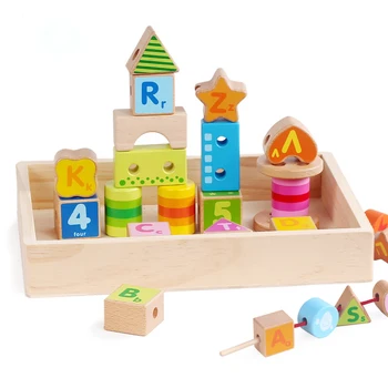 

Baby Wooden Beads Toys Box Set DIY Beading Toy Kids Stringing Wooden Stick Beads Game Montessori Toys Blocks Early Education Toy