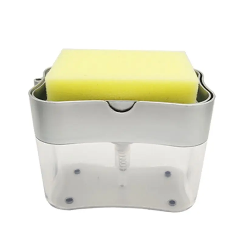 

Liquid Soap Pump Dispenser with Sponge Holder Cleaning Container Manual Press