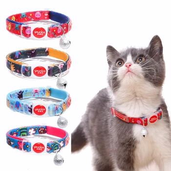 

Nylon Collars for Cats with Bell Safety Breakaway Cartoon Pet Cat Collar Accessories for Kittens Collier Chat Katten Halsband