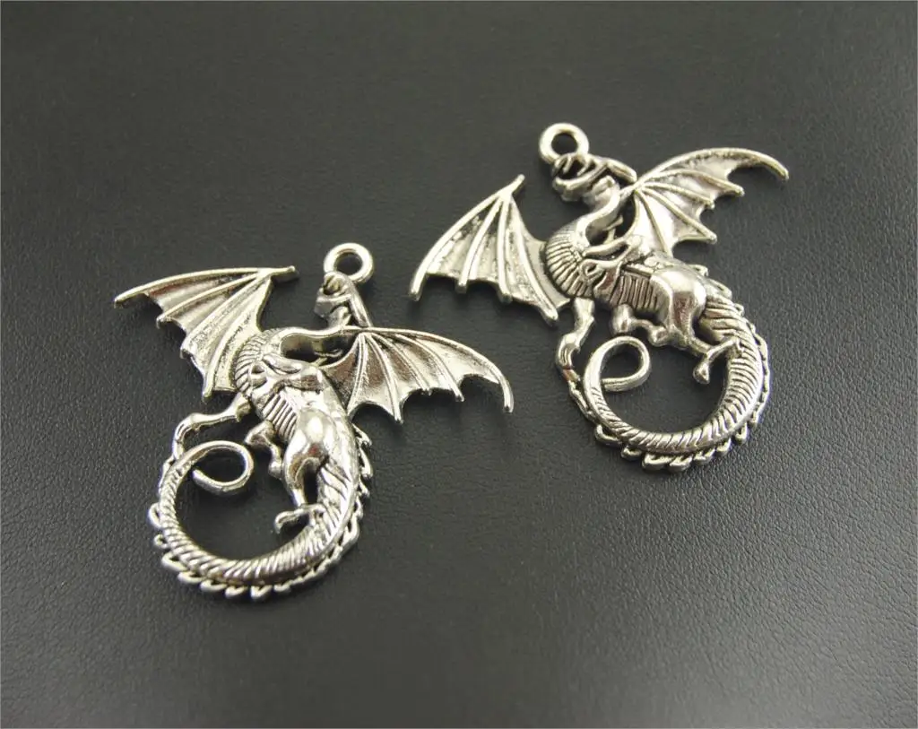 3Pcs Silver Color /Bronze Dragon Charms Making Long Animal Pendant