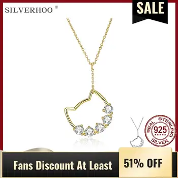 

SILVERHOO Genuine 925 Sterling Silver Cat Head Shape Pendant Necklaces Trendy 5A+ Cubic Zircon CZ Women’s Necklace Fine Jewelry