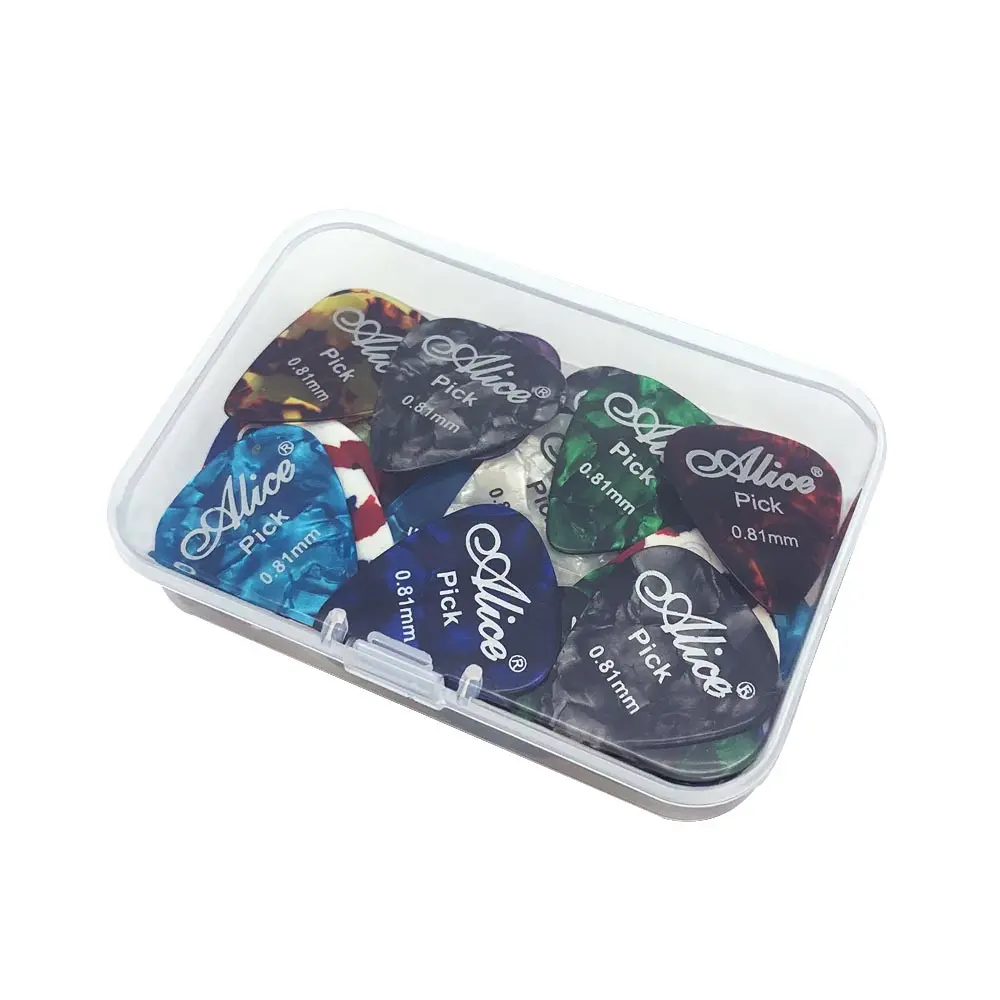 0.81 mm 40 штук гитара Alice pick s с ящиком для хранения длительный срок службы медиатор Bass pick Druable толщина материала. 46. 71. 81. 96 1,2 1,5 мм - Color: 0.81 mm