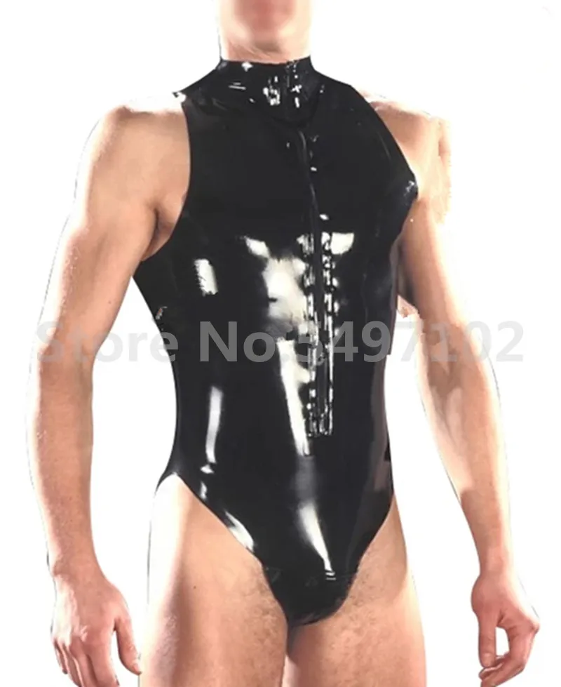 Latex Rubber Gummi Sleeveless Catsuit Swim Transparent Zip Suit Unisex S-XXL 