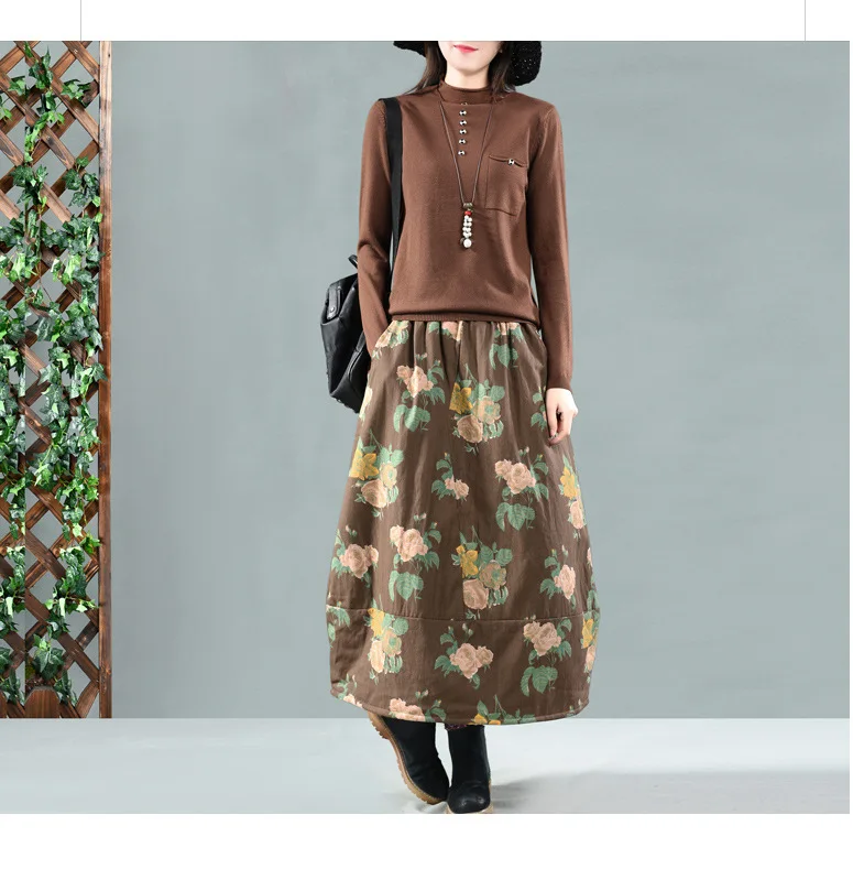 Vintage cotton quilted half-length printing in the thickening skirt warm flower skirt winter cotton skirt