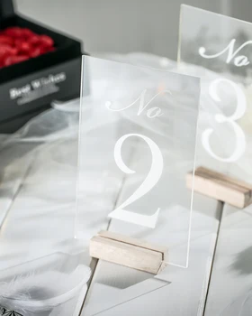 

Wedding Table Numbers with Wood Holder Personalized Clear Acrylic Calligraphy Classic Wedding Signage Clear Wood Table Number St
