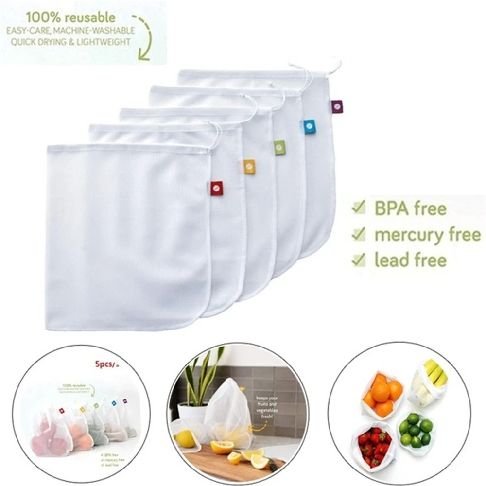 Reusable Produce Bag Vegetable Fruit Mesh Storage Pouch Shopping Bags Supplies 