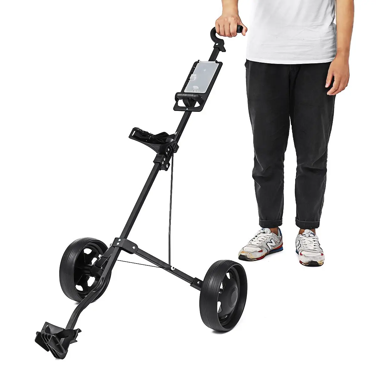 Golf Pull Cart Iron Black Adjustable Golf Trolley Cart 2 Wheels Push Pull Aluminium Alloy Foldable Trolley With Brake