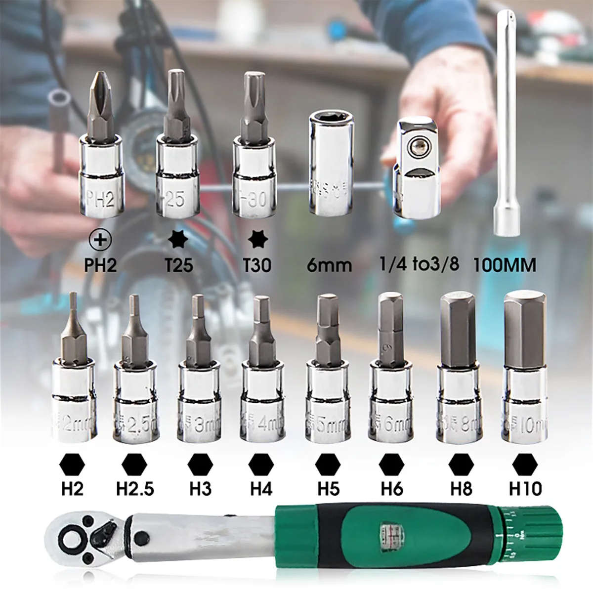 

Torque Wrench Key Ratchet Spanners Combination XITE 15 in 1 1/4" 2-20Nm Torque Wrench Socket Repair Tools Set For Bicycle Bike