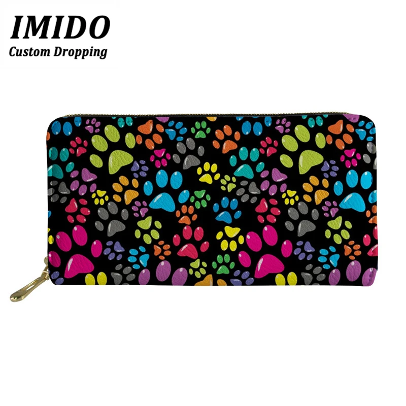 IMIDO Fashion Women Wallets Rainbow Dog Paw Pattern Multifunction Zipper Purses Women Wallet Bag Cellphone Wallet Cash Bag - Цвет: WLL2950Z21