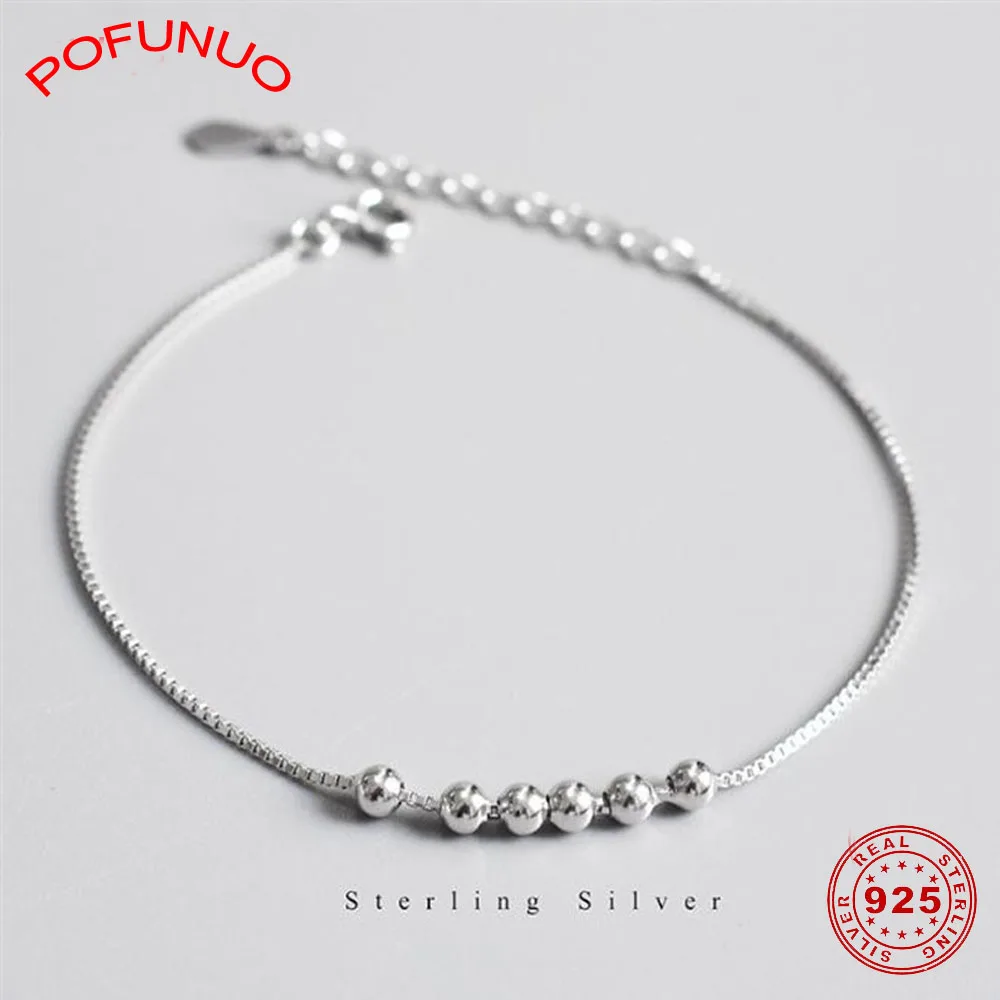 POFUNUO 925 Sterling Silver Jewelry Transport Beads Bracelets Women Fashion Minimalist Simple Design Lucky Chic | Украшения и