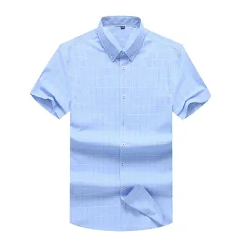 

Big Size Short Sleeve Shirt Plus Fat plus Men Business Grid Leisure Shirt Fat Man Fat Loose Top