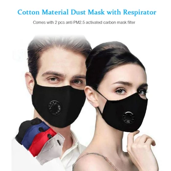 

Dust Mask Respirator & 2 Filter Resuable Soft Breathable Cotton Safety Masks with Breathing Valve Activated Carbon Mask