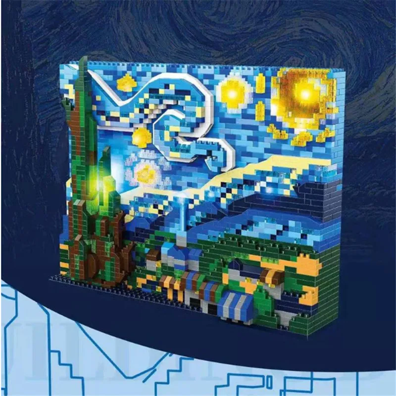 Mini Blocks Luxury Painting The Great Wave Building Toy Juguetes for Kids Gift Girl Present Van Gogh Starry Night Christmas | Игрушки и