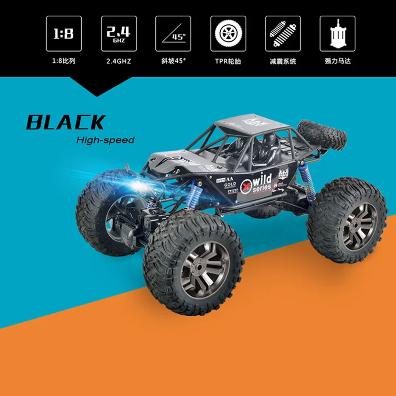 1/8 large alloy RC off-road 2.4G 4WD vehicle Metal wireless remote control with shock absorber children remote control climbingt