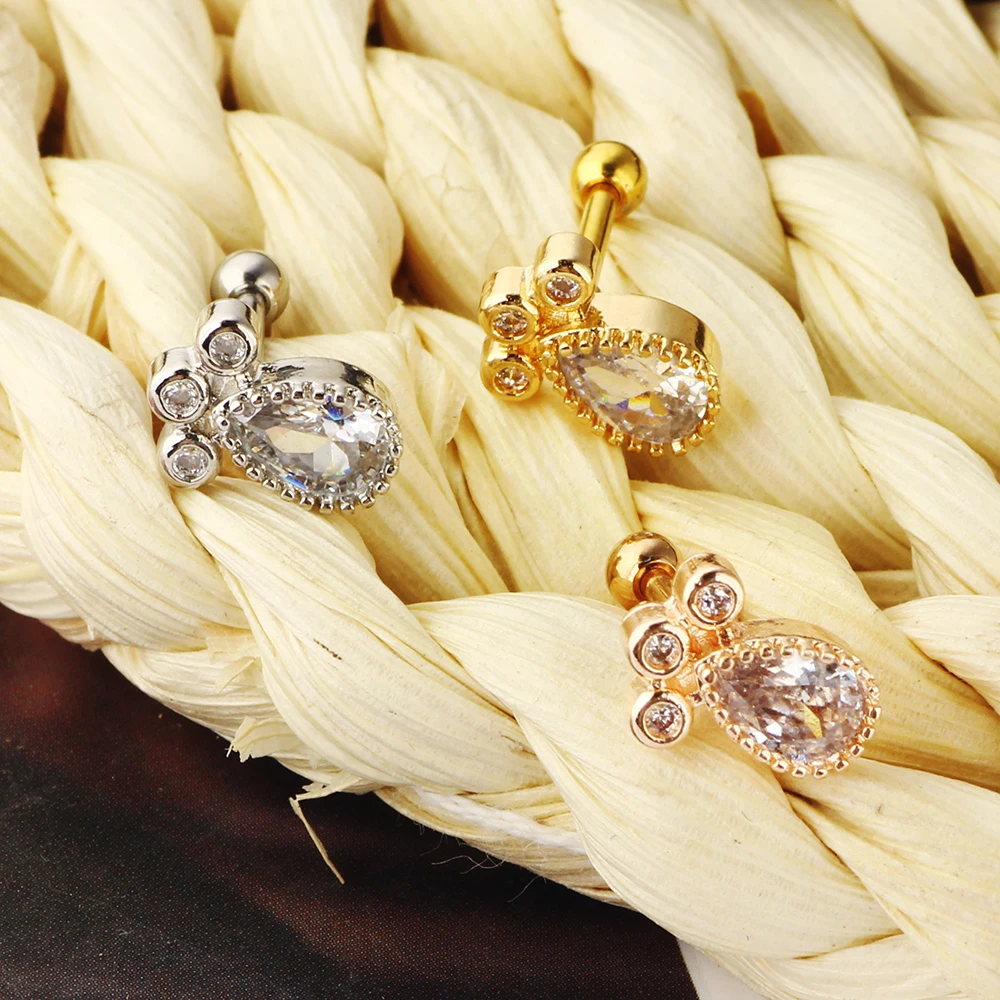 16G Stainless Steel Cartilage Cubic Zirconia Stud Earrings for Men Women Girls Conch Forward Helix Tragus Daith Piercing Jewelry