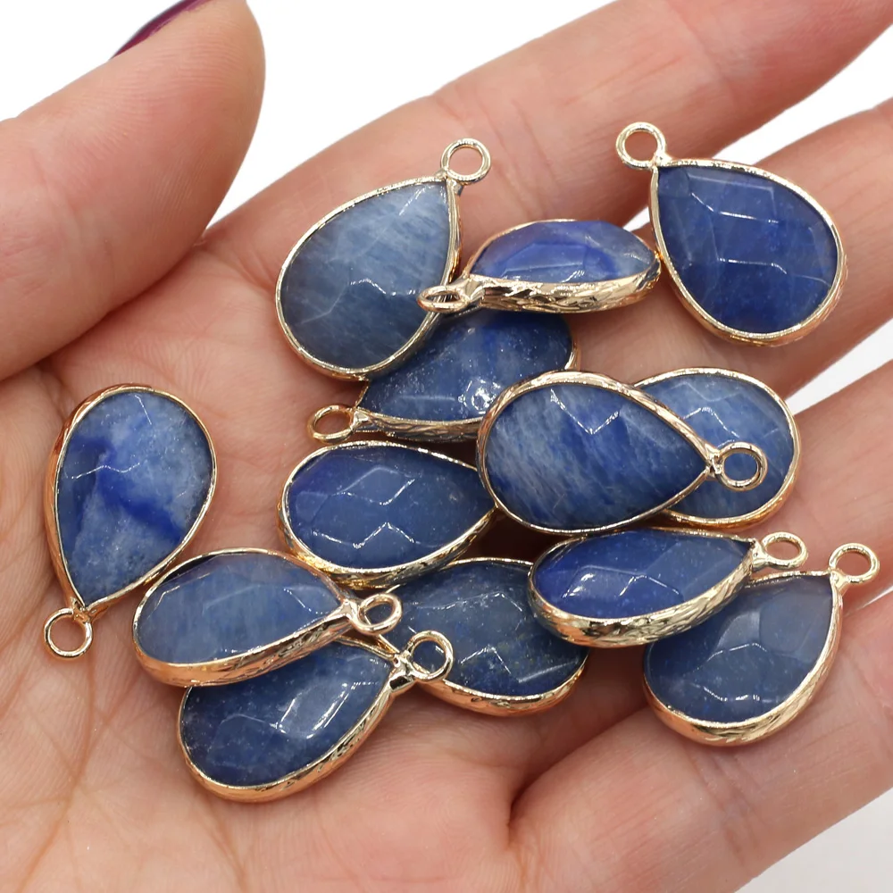 Natural Stone Faceted Blue Aventurine Pendants Water drop shape Charms