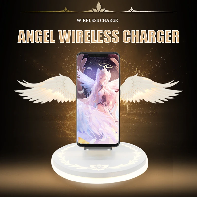 10 Вт Беспроводное зарядное устройство Ангел крылья ночной Светильник мобильный телефон Беспроводное зарядное устройство для samsung s10 iPhone 11 Xiaomi 9 huawei Qi зарядное устройство