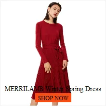 MERRILAMB осенне-зимнее платье для женщин из кашемира, трикотажная водолазка, приталенная талия с поясом, миди, длинное повседневное однотонное платье-джемпер