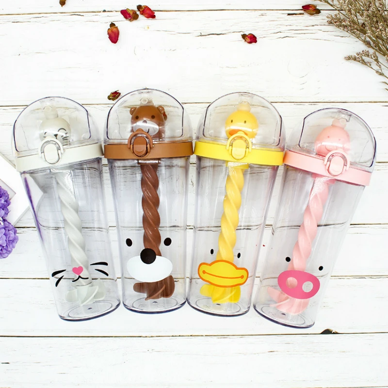 

Little Yellow Duck Cartoon Mugs Creative Cute Animal Pig Mixing Straw Plastic Cup Student Office Milk Coffee Afternoon Tea Cup