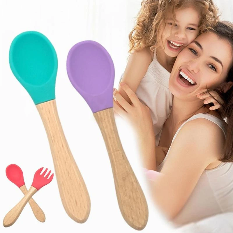 Bebe De Madeira Colher De Silicone Utensilios De Mesa Criancas Suplemento Alimentar Utensilios De Mesa Seguranca Alimentacao Alca De Madeira Formacao Colher Utensilios Aliexpress