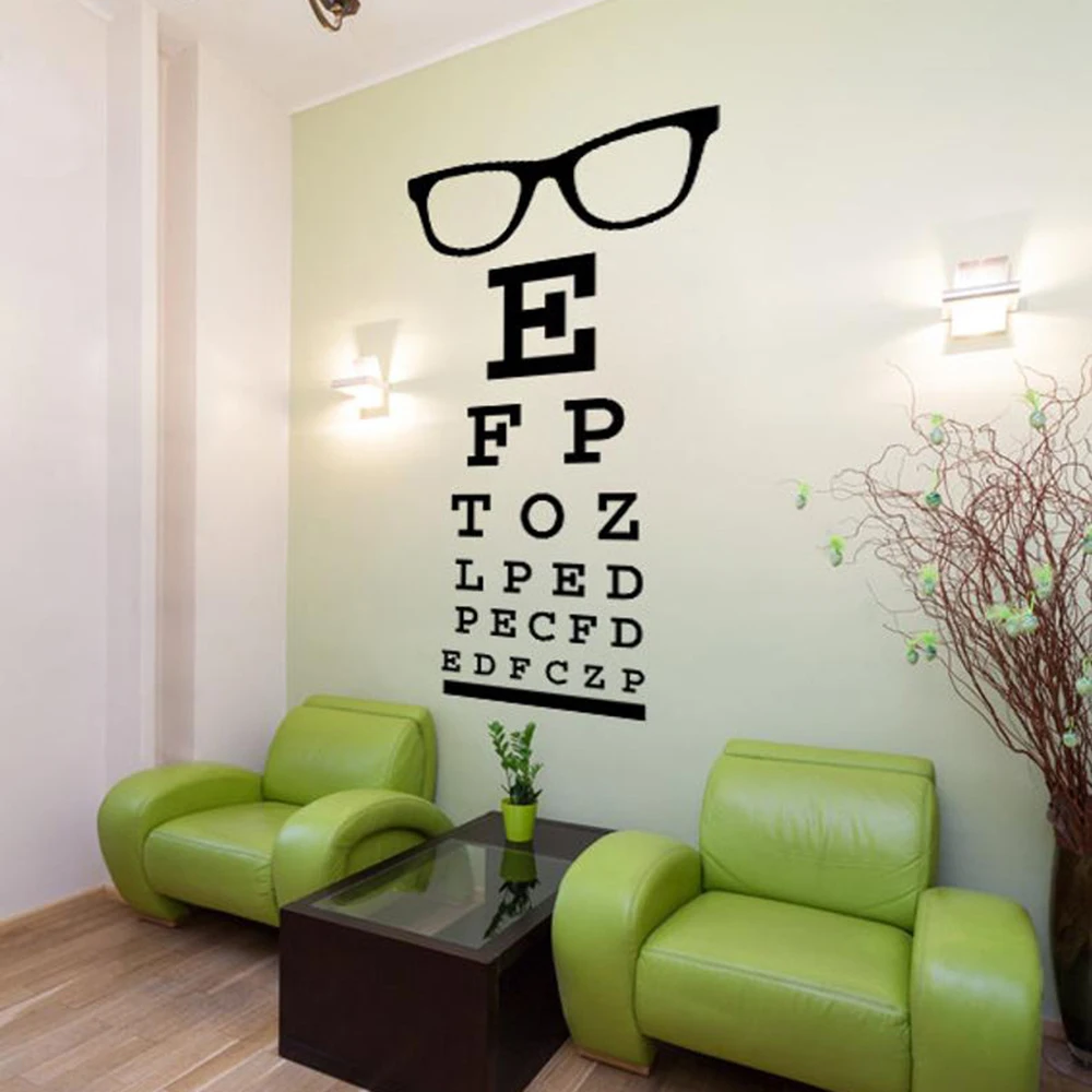 Large Glasses Eye Chart Optical Window Wall Sticker Eye Doctor Optometry Hipster Eyewear Specs Frames Glass Wall Decal Vinyl (1)