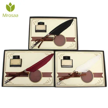 

Mrosaa Retro Swan Feather Quill Metal Nib Dip Pen Writing Ink Set with Gift Box Stationery Antique Fountain Pen Wedding Gifts