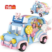 

758pcs City Mini Technical Romantic Rainbow Car Building Blocks Friends Cute Candy Vehicle Home Decoration Bricks Toys for Kids