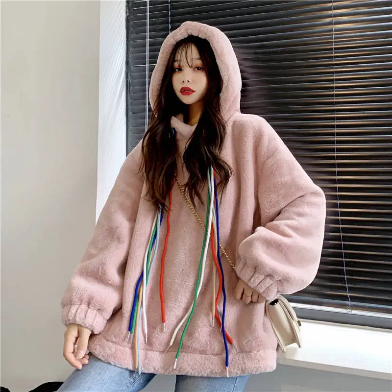 Harajuku, женские толстовки, уличная одежда, теплые свободные топы с капюшоном, женские пуловеры с длинным рукавом, плюс бархатная толстовка, одноцветная Толстовка в стиле хип-хоп
