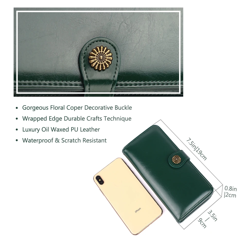 Винтажный длинный женский кошелек с застежкой RFID визитница Классический