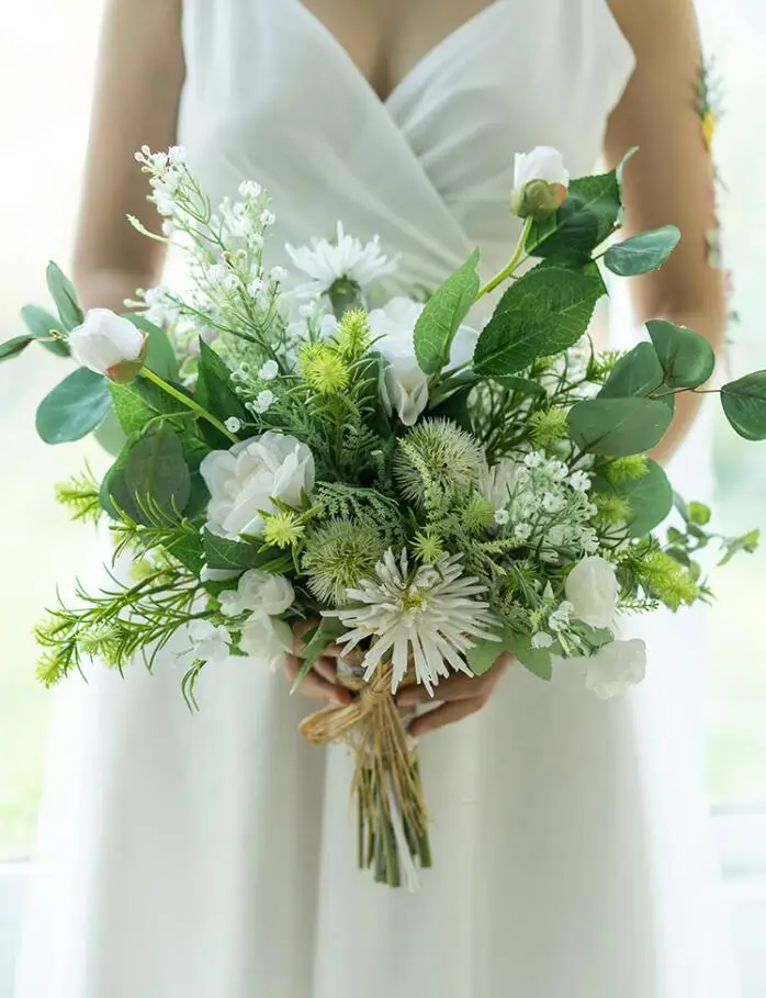 Wedding Bouquet JaneVini белая роза невесты цветок венок гирлянда Свадебный букет зеленый круглый свадебные поддельные цветы корзина букеты украшение двери - Цвет: Wedding Bouquet