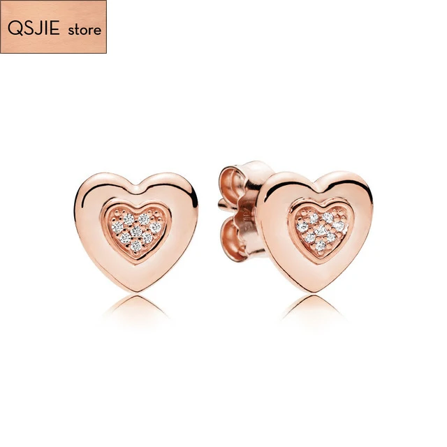 

High quality version 100% 925 pure silver rose logo heart-shaped ear nail, original female ear nail