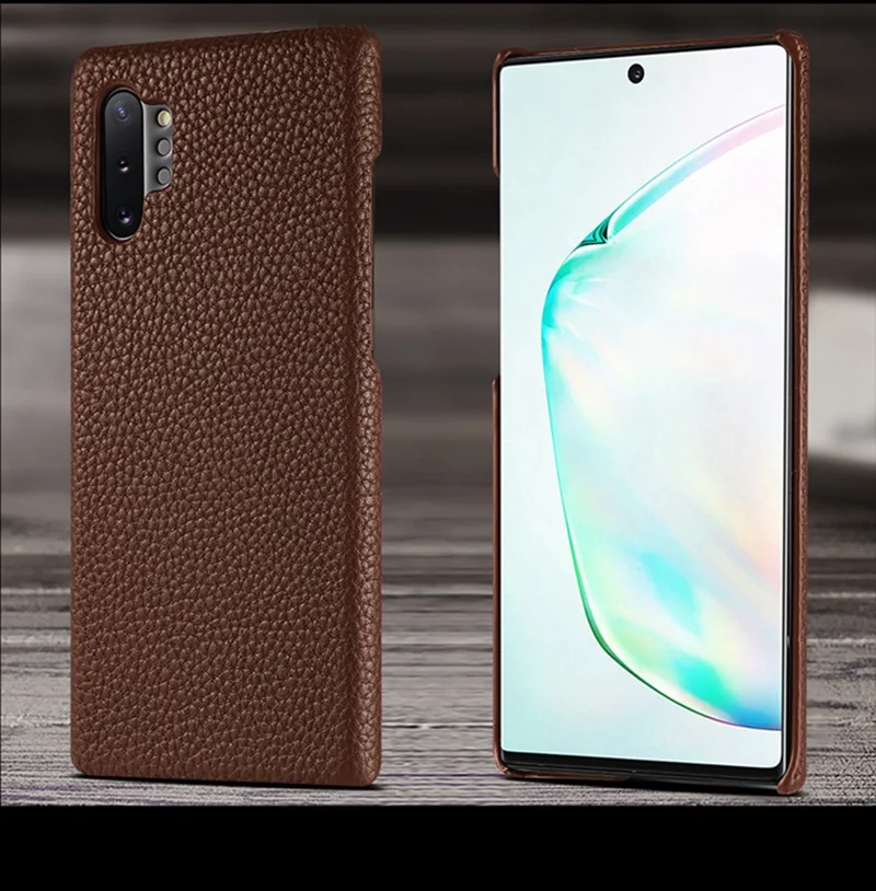 Чехол из натуральной кожи для samsung Galaxy Note 10/Note 10 Plus, чехол, Модный Роскошный деловой кожаный чехол с рисунком личи для samsung Galaxy Note 10/Note 10 Plus, чехол для телефона s - Цвет: Кофе