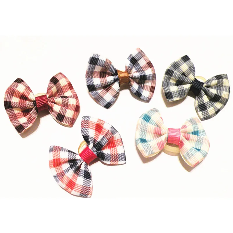 100pc/lot Handmade Dog Hair Bows Ribbon Plaid Small Bows For Dog
