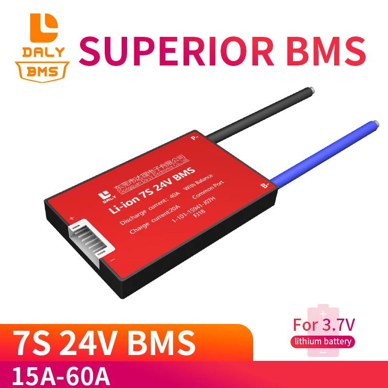 Placa de protección de batería de litio BMS, carga eléctrica, celdas de iones de litio con equilibrio, resistente al agua, 7S, 15A, 20A, 30A, 40A, 60A, 24V