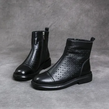 

boots female British hollow out 2020 new spring and summer joker boots female flat-bottomed leather boots and shoes