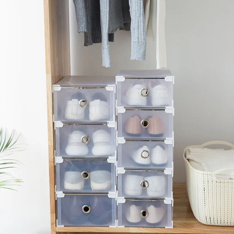12pcs/set Simple Shoe Storage Box Translucent Plastic Rectangle Thickened Drawer Multifunction Dust-proof Sundries Organizer