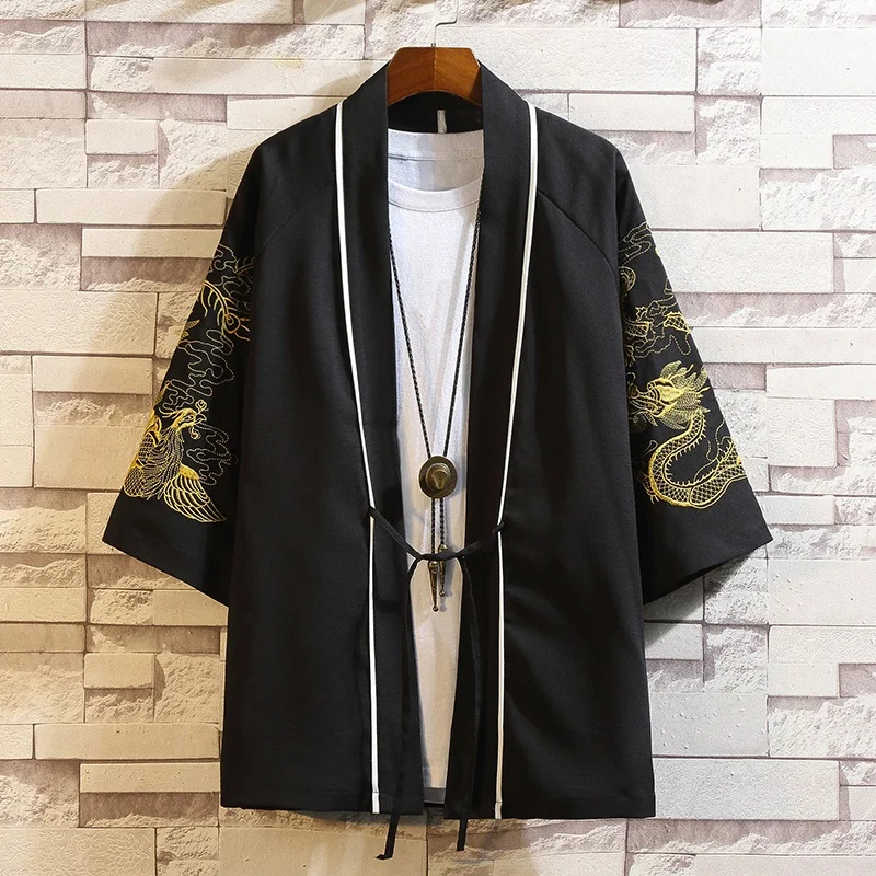 Japanese Kimono Man Haori Yukata Asian Streetwear Samurai Costume Cardigan Kimono Shirt Men Traditional Japanese Kimonos FF2626