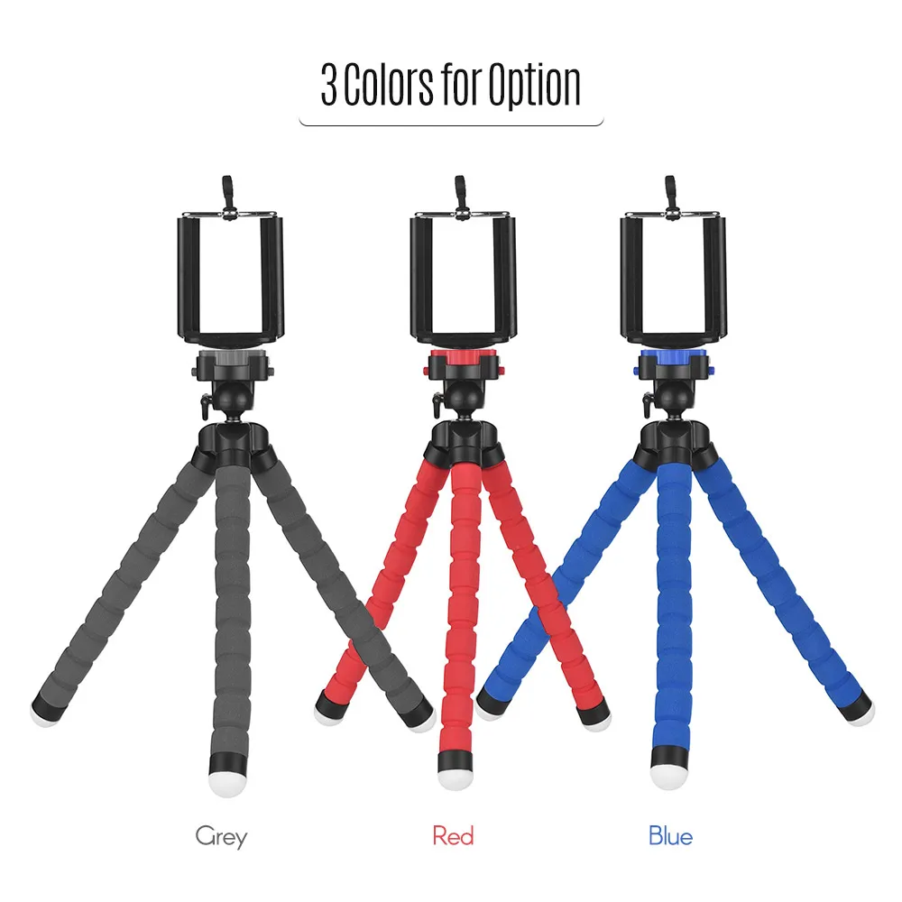 Mini Flexible Sponge Octopus Tripod for phone camera Stand Holder with Smartphone Clip 1/4 Inch Screw 360° Rotating Ballhead
