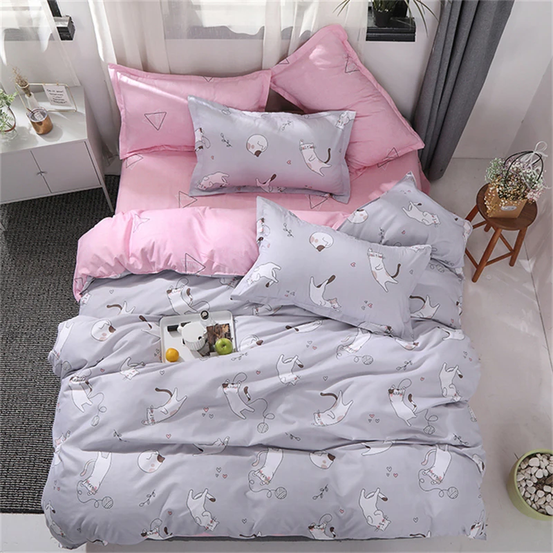 Cartoon Pattern Bedding Set Luxury Vs Secret Pink Bed Sheet Quilt Cover Pillowcase Family Set Soft Breathable Full Size Bed Set