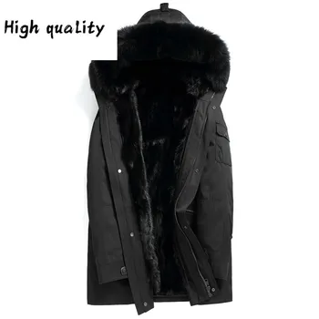 Billig Echt Parka Pelz Mantel MĂ€nner Lange Winter Jacke Nerz Liner Fuchs Pelz Kragen Herren Nerz Jacken MĂ€ntel Parkas Hombre 2020