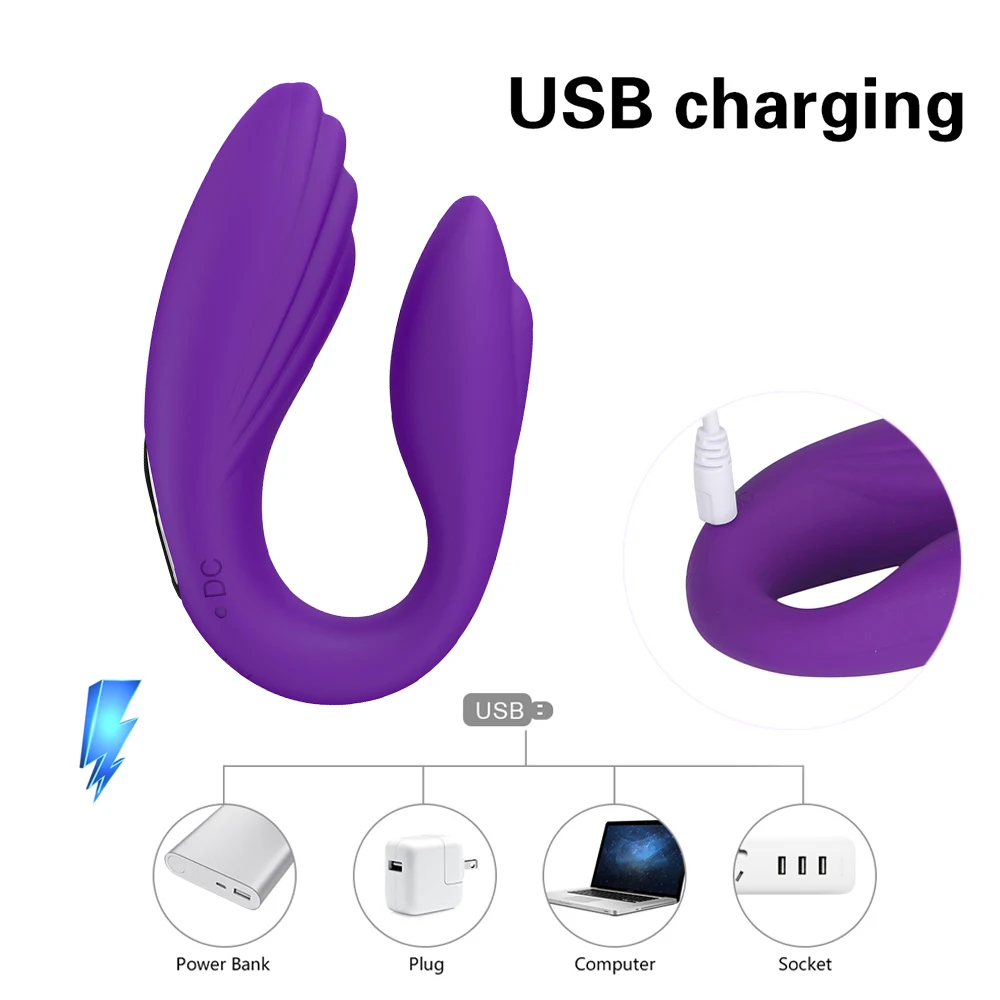USB Перезаряжаемый U образный Вибратор Беспроводной удаленный двойной мотор