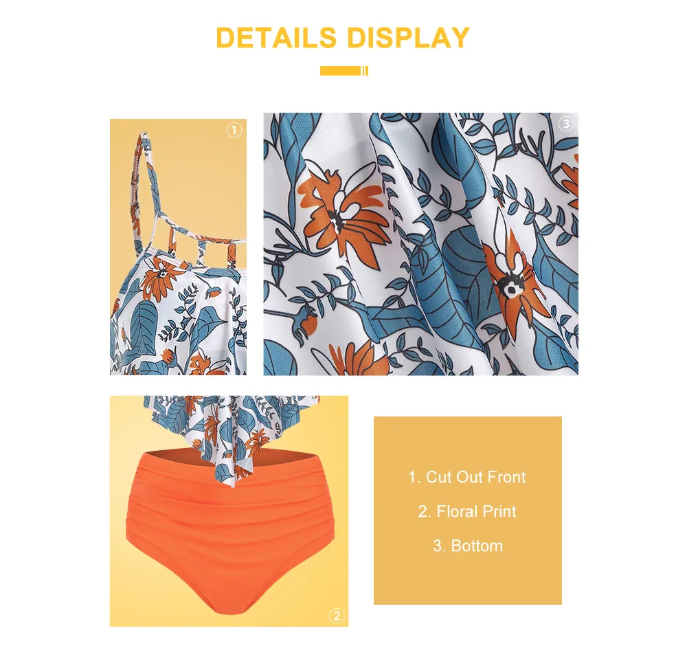 Floral Print Cut Out Overlay Tankini Set