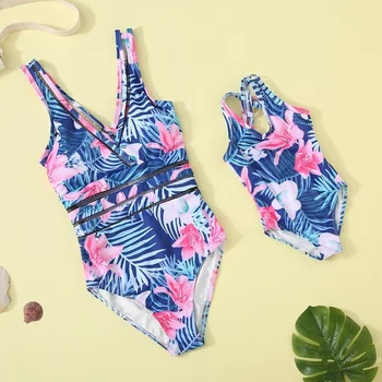 

Flower Mother Daughter Swimwear One-Piece Bath Suits Mommy and Me Matching Swimsuits Women Girls Mom Mum & Baby Dresses Clothes